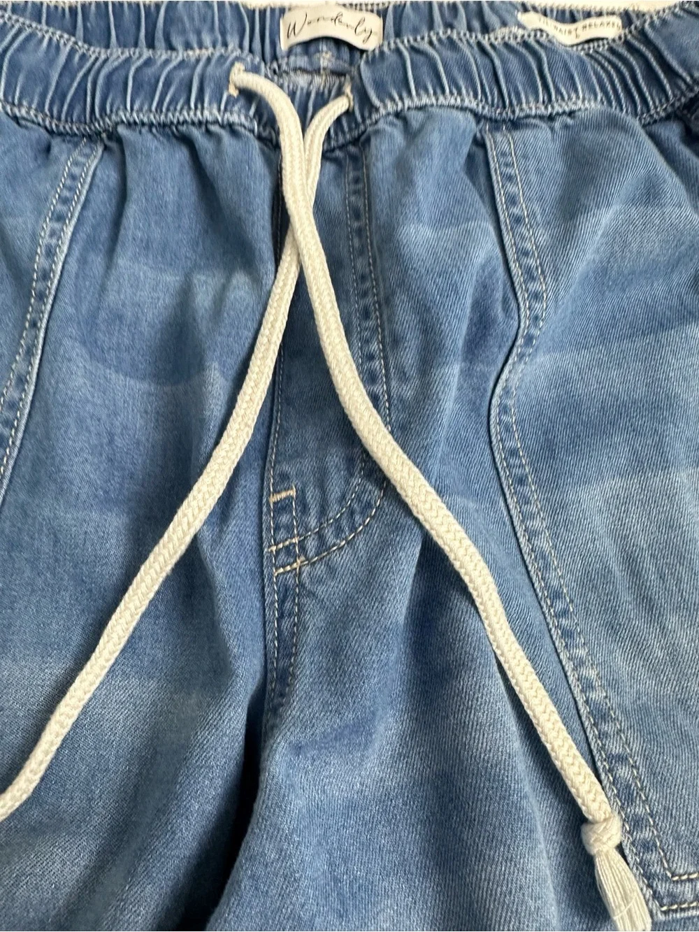 Wonderly women’s large ,Harbour elastic drawstring waistband pull on denim pants